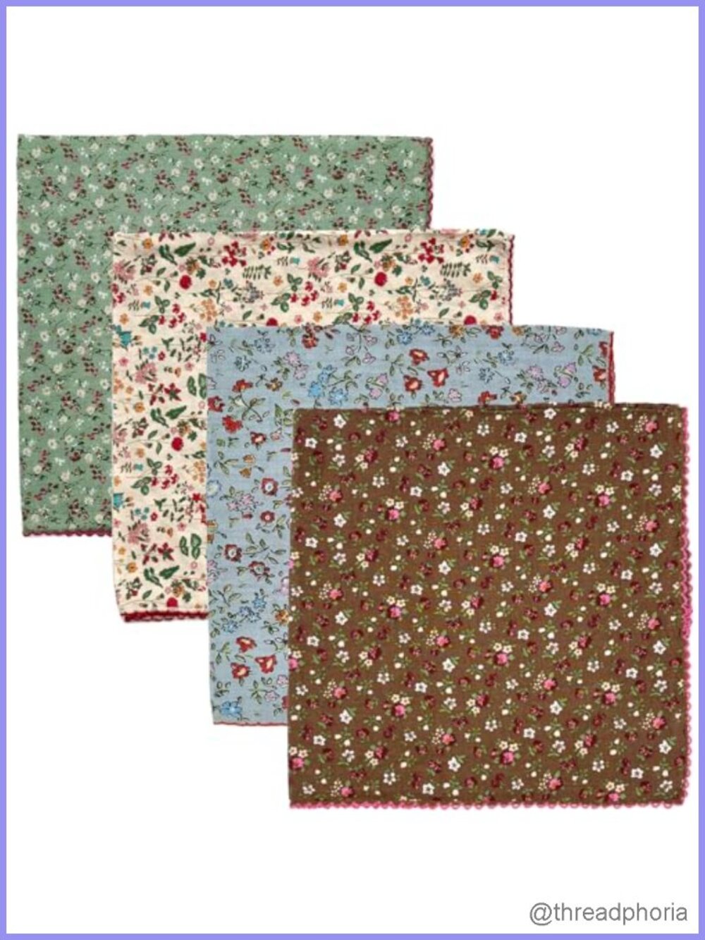 4 Pack 100% Cotton Bandanas 21x21 Hair Scarves Kerchiefs Floral Print